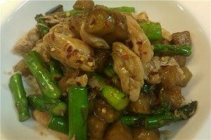 Stir Fried Asparagus with Chicken and Eggplant