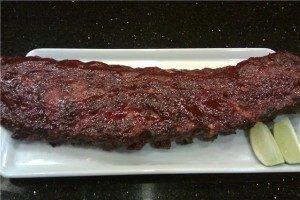 Baby back ribs with a smokey raspberry bbq sauce